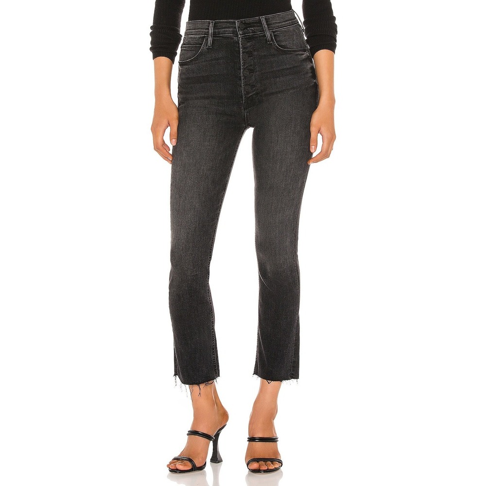 MOTHER The Pixie Dazzler Ankle Fray Jeans Night Shadow Off Duty Edgy Urban Retro